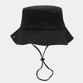 Detalle de gorro de pescador de algodón negro con ojales y cordón ajustable - Negro Liso