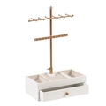 Golden T-bar jewelry display stand with white base and drawer for rings and bracelets - White Base Gold Stand (TXXK-1117W)