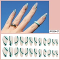 Faux ongles amande longs avec motifs de vagues vertes et 24 pièces en fini nude - Nude Vert Vague Forme Amande (JP0354-07)