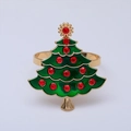Rond de serviette sapin de Noël doré avec émail vert et strass rouges brillants - Sapin de Noël - Or (Z1289)