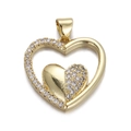 18K gold-plated heart pendant with sparkling cubic zirconia inlay for jewelry making - CX165-3 Double Heart Pendant
