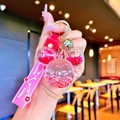 Pink cartoon mouse quicksand keychain with red beads and Happy Moment silicone strap - Red Luminous Mickey Head