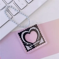 Acrylic stamp frame keychain with black heart pattern and My Crush text on bead chain - No.7 Black Heart My Crush Stamp