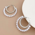Créoles chic en argent avec double anneau de perles blanches et fermoir à levier - Boucles d'oreilles double créole perle (9328) / Perle Artificielle Base Argent