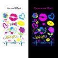Neon heart and rose tattoo stickers glow in UV light, waterproof design for parties - Rose & Love Hearts (AX-003)