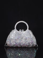 Luxury rhinestone evening clutch bag with crystal bow decoration and metal handle - 22x12 Handheld AB Silver