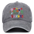 Berretto da baseball grigio scuro lavato con ricamo floreale GRANDMA colorato - Regolabile / Grigio