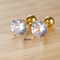 Detail showing 6mm golden stainless steel stud earring with ball back and zircon stone - 6mm / Gold