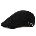 Gorra plana de lona negra con bordado de letras BG y hebilla metálica de plata ajustable - Ajustable / Negro