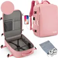 Pink large travel backpack with 180-degree opening and external USB charging port - Pink Upgraded Version