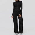 Ensemble de sport noir pour femme avec veste zippée doublée polaire et pantalon large - S / Haut Et Bas / Noir Premium