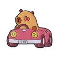 Enamel lapel pin featuring a cute capybara driving a pink cartoon car accessory - Racing Car Capybara