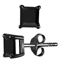 Unisex black plated square zircon stud earrings with classic four-prong setting - Square Black / 6mm