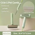 3-in-1 pet grooming hair remover brush in matcha green color, size 20.4x11x5.2cm - L/S Tooth Comb + Detangling Comb + Lint Remover / Matcha Green