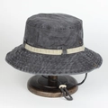 Close-up of charcoal washed cotton bucket hat with vent holes and adjustable chin strap - Adjustable / Black