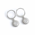 Elegant S925 silver sunflower hoop earrings with crystal drop charms for women - 34-Silver Sun Flower