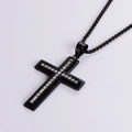 Collana con croce minimalista in acciaio inossidabile nero con cristalli incastonati - Nero (con catena)
