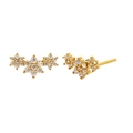 Elegant gold flower cluster stud earrings set with sparkling cubic zirconia crystals - White Zircon