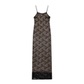 Elegantes schwarzes Spitzen-Maxikleid mit schmalen Trägern und hautfarbenem Futter - S / Schwarz (Nude-Futter)