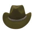 Olivgrüner Cowboyhut aus Wolle mit funkelndem geometrischem Zierband auf weißem Hintergrund - Einheitsgröße / Armeegrün (Schwarzer Sechseck-Gürtel)