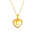 Golden heart-shaped stainless steel necklace featuring embossed letter L and beaded edges - Letter L Style (S-P151-L)