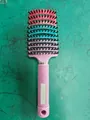 Curved boar bristle hairbrush with a gradient red, blue, and purple non-slip handle - With Boar Bristle / Gradient (with Boar Bristle) Pink Solid Handle