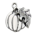 Silver vintage pumpkin pendant with leaf for DIY jewelry making and craft supplies - Antique Silver Pumpkin