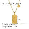 18k gold plated Gemini zodiac square pendant necklace made of durable stainless steel - Gemini