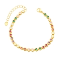 Chic gold-plated tennis bracelet with colorful round-cut cubic zirconia and heart charm - Multi-color