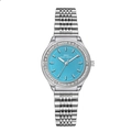 Elegant women's quartz watch with sky blue dial and rhinestone-encrusted steel strap - Ice Blue Dial