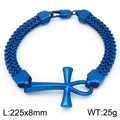 Bracciale a catena di grano in acciaio inossidabile blu con ciondolo a croce Ankh - Blu (KB188939-KFC)