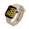 Beige LED digital watch with heart icon and square touch screen silicone strap - White Yellow LED