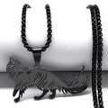 Detailweergave van de lasergesneden zwarte roestvrijstalen kattenhanger aan een ketting - 60CM / Zwart