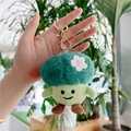 Handheld broccoli plush keychain with a small flower and gold metal lobster clasp - Broccoli Style with Gold Clasp
