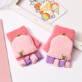 Pink and purple knit fingerless gloves for kids featuring a cute reindeer patch detail - 5-14 Years / Girl Robot-Watermelon Red