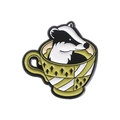 Cute enamel pin of a striped badger in a green and white patterned teacup - Striped Badger Green Teacup Style (QHXZ2584)