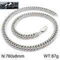 Collier chaîne cubaine en acier inoxydable argenté 760x88mm avec fermoir mousqueton - 8mm x 760mm