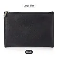 Large black PU leather pouch with crosshatch texture and silver metal zipper - L Black