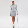 Women's slim fit grey zip-up yoga top and matching sports skirt with sun hat and golf club - S / Heather Grey (Yoga Jacket + Sport Skirt)