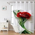 Detailed close-up of double-layer shower curtain with red floral pattern and metal grommets - 181x188cm Single Shower Curtain / Red Rose (26SYL-2)