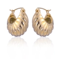 Lava molten style heart earrings with gold textured finish and wavy metallic design - Gold XLEH015 (Croissant Ripple)