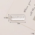 Silver rectangular metal charm with Good Luck engraving for DIY jewelry making - D2905 Double-Sided GOOD LUCK Silver Tag