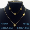 Golden titanium daisy jewelry set including necklace and bracelet with white zircon centers - Necklace & Bracelet Set / Gold