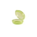 Inside view of a round green plastic pill box with three sections and flip lid - QQ Box-4.2x1.5cm / Translucent Green