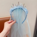 Blue princess tiara headband with sparkly rhinestones and soft tulle veil for girls - Blue Princess Crown Headband
