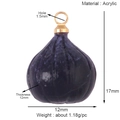 Detail view of purple acrylic fruit charm with precise dimensions and weight specs - Fig