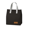 Black insulated lunch bag with grey handles and leather logo tag for outdoor camping - Cationic Minimalist Bag / Obsidian Black