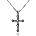Gothic silver stainless steel cross necklace with skull pendant on white background - Skull Cross Style
