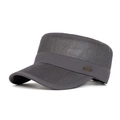 Dark grey flat top military cap featuring breathable mesh panels and metal side badge - Adjustable / Dark Gray