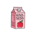 Pink milk carton enamel pin with red apple design and kindness text detail - Apple Milk Carton (QHXZ3085)